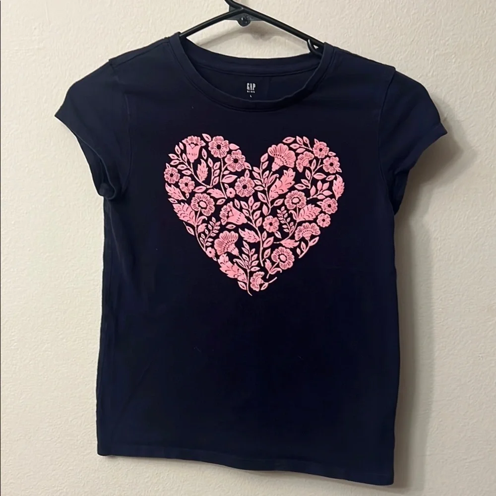 GAP Kids Navy Blue Tee with Pink Floral Heart